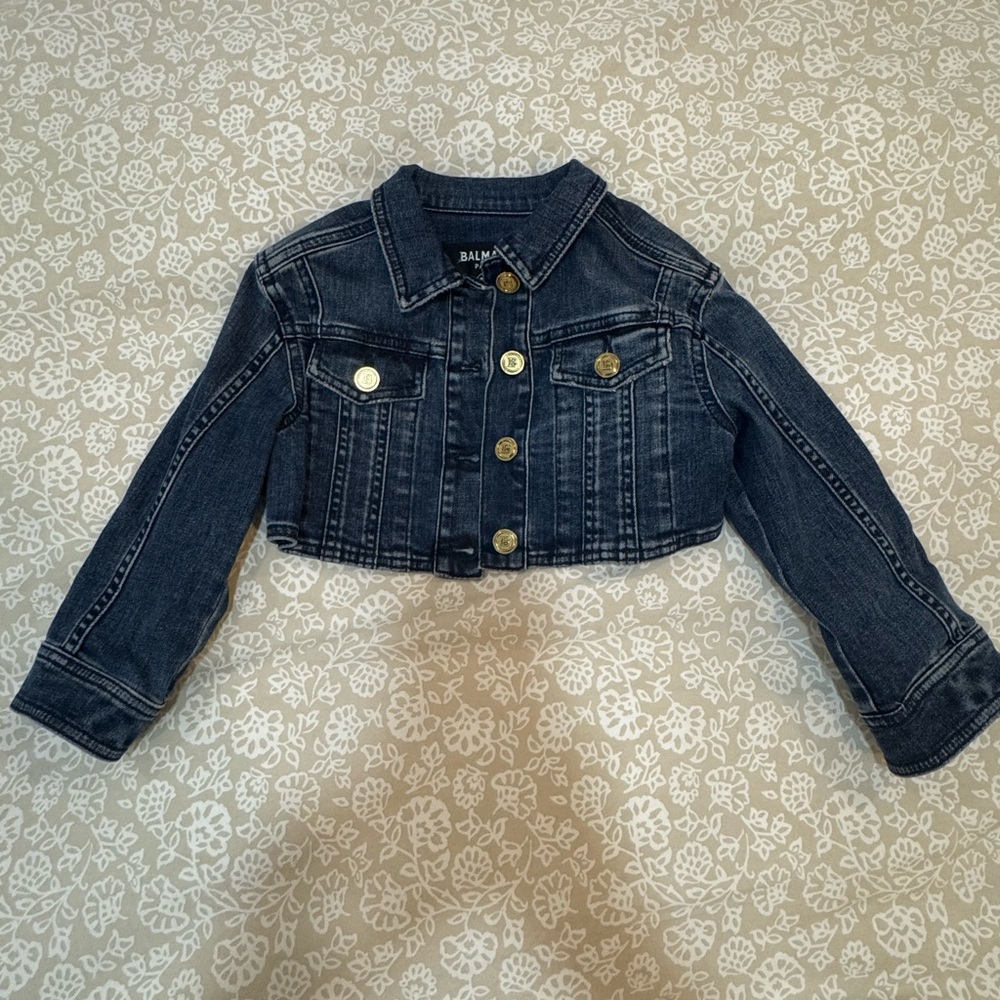 Balmain Blue Cropped Jean Jacket